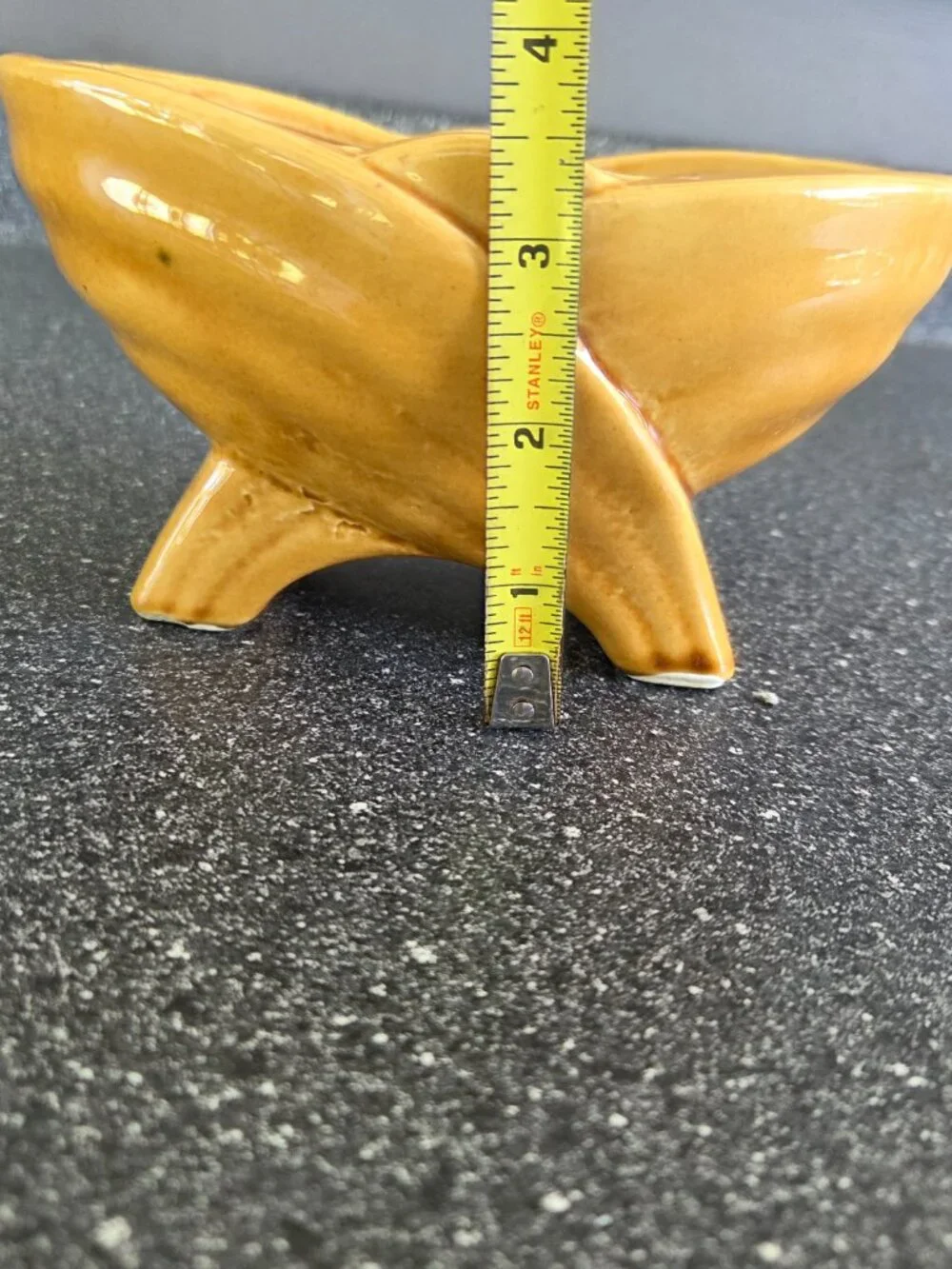 Vintage American Art Pottery Planter Golden Yellow Footed Oval Rib Mid-Century